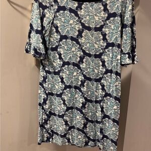 Lilly Pulitzer Floral Patterned Navy and Teal Women's Dress